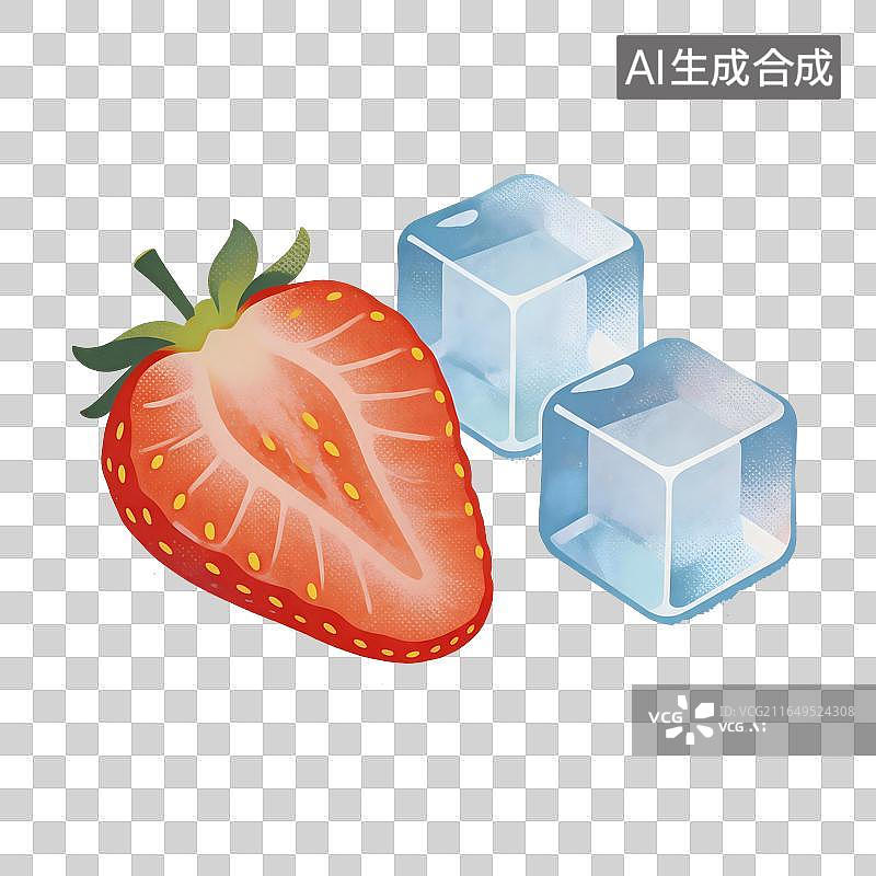 【AI数字艺术】草莓冰块插画图片素材