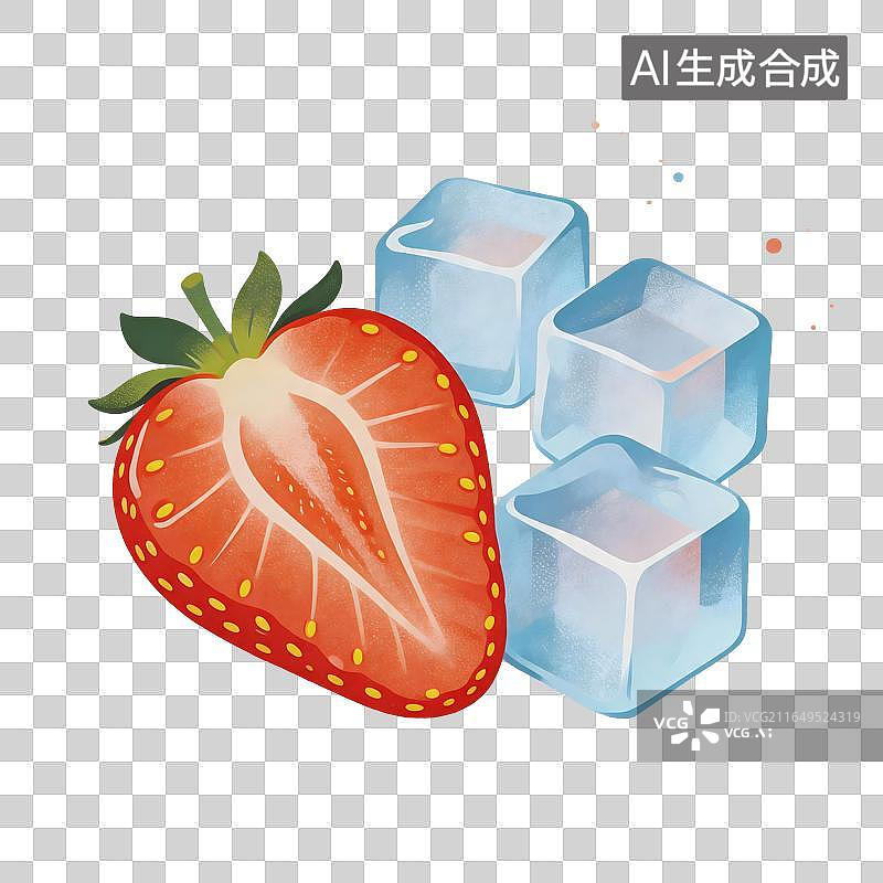 【AI数字艺术】草莓冰块插画图片素材