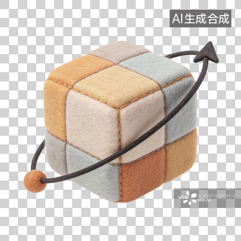 【AI数字艺术】毛绒质感立方体环绕箭头创意图形元素图片素材