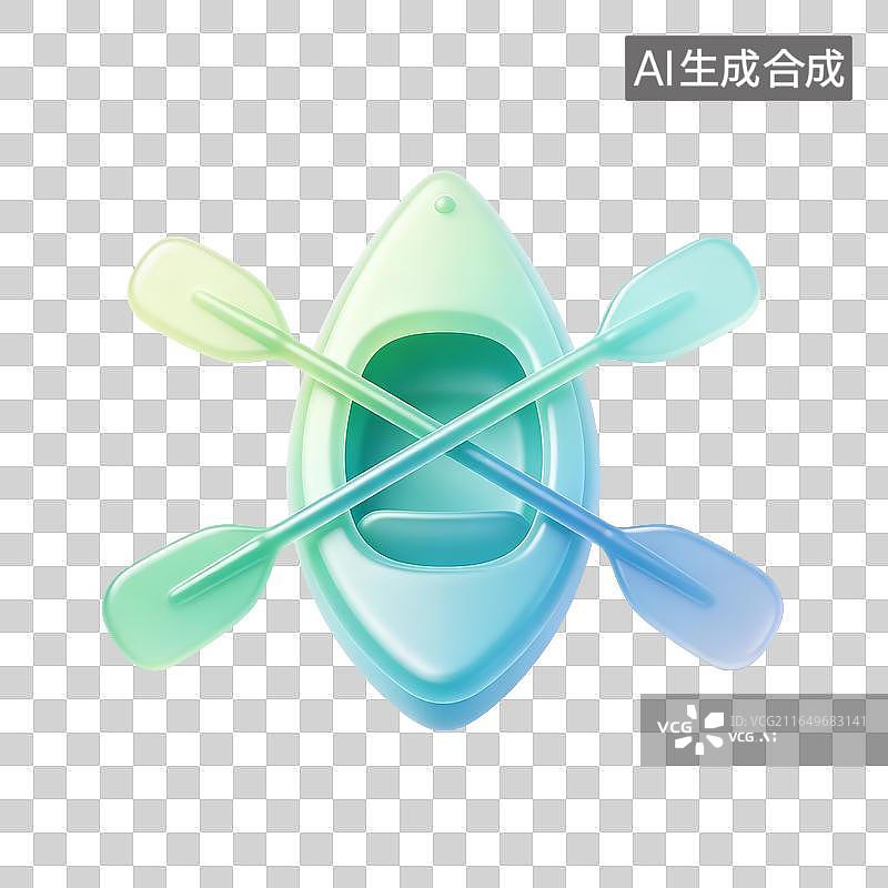【AI数字艺术】3D卡通夏日磨砂玻璃图标_皮筏艇图片素材