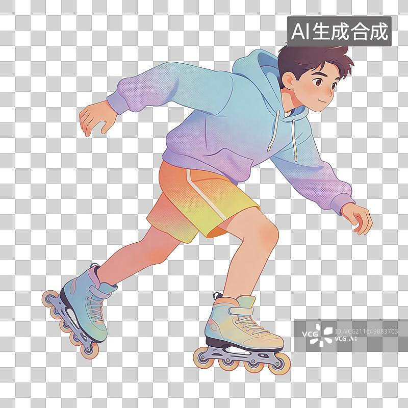 【AI数字艺术】轮滑少年插画图片素材