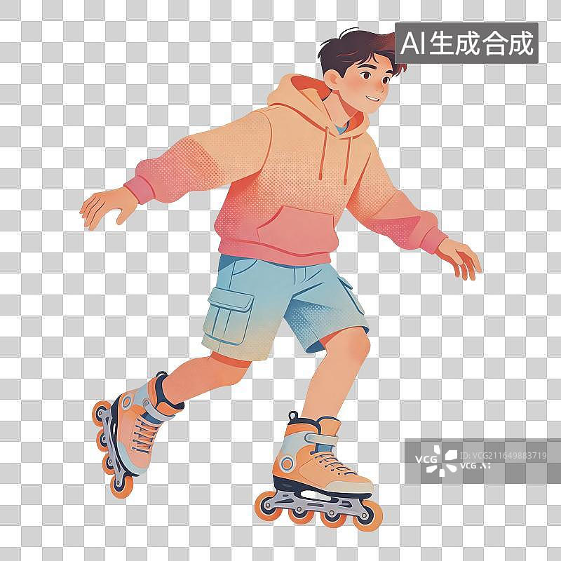 【AI数字艺术】轮滑少年插画图片素材