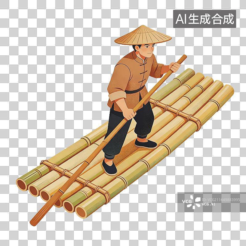 【AI数字艺术】竹筏船夫插画图片素材