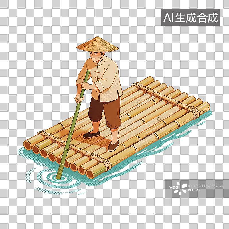 【AI数字艺术】竹筏船夫插画图片素材