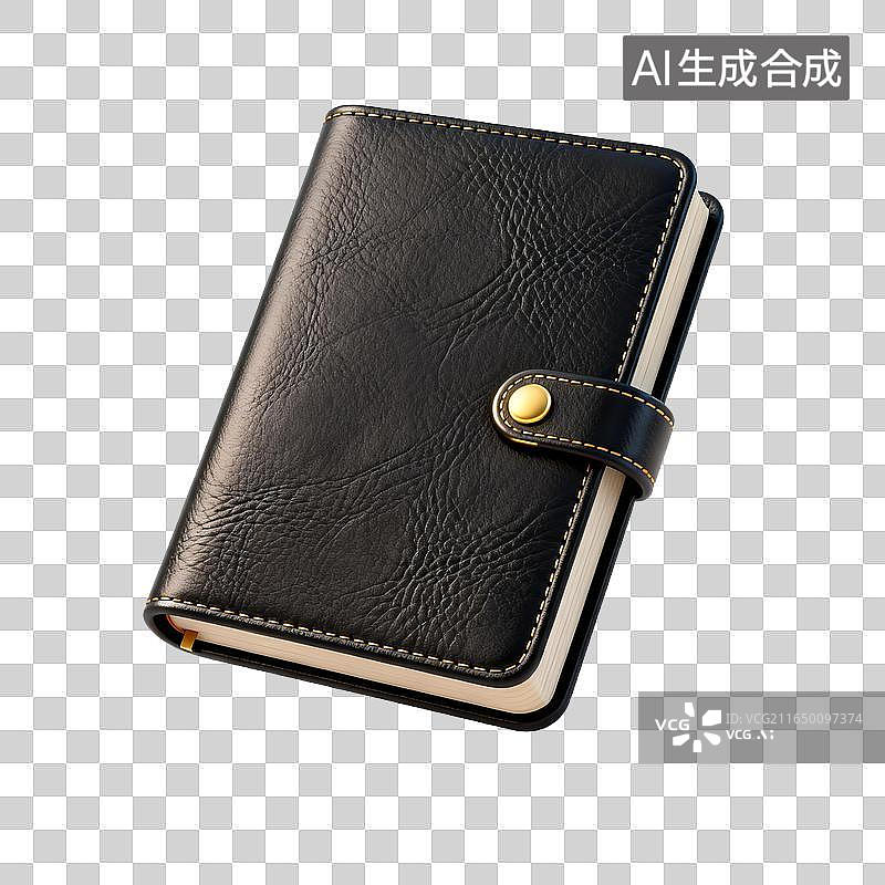 【AI数字艺术】黑色带按扣的皮质便携记事本图片素材