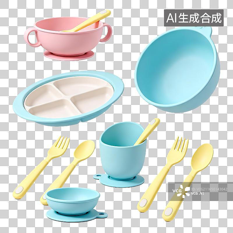 【AI数字艺术】宝宝硅胶吸盘餐具套装餐盘叉勺图片素材