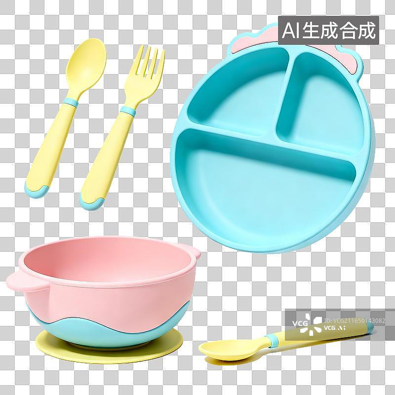 【AI数字艺术】宝宝硅胶吸盘餐具套装餐盘叉勺图片素材