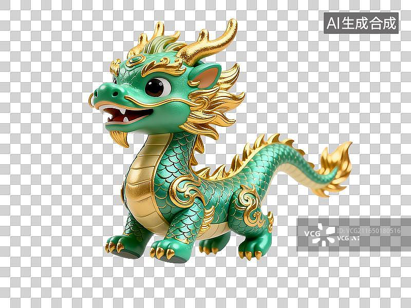 【AI数字艺术】可爱中式绿金龙年吉祥物摆件图片素材
