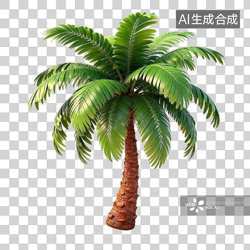【AI数字艺术】苏铁植株带纹理树干和绿叶图片素材