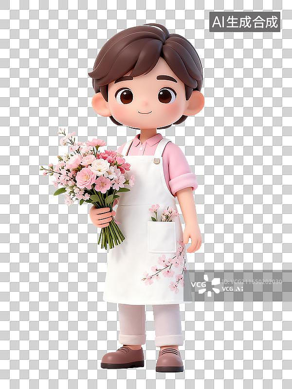 【AI数字艺术】手持粉色花束的卡通女花艺师图片素材