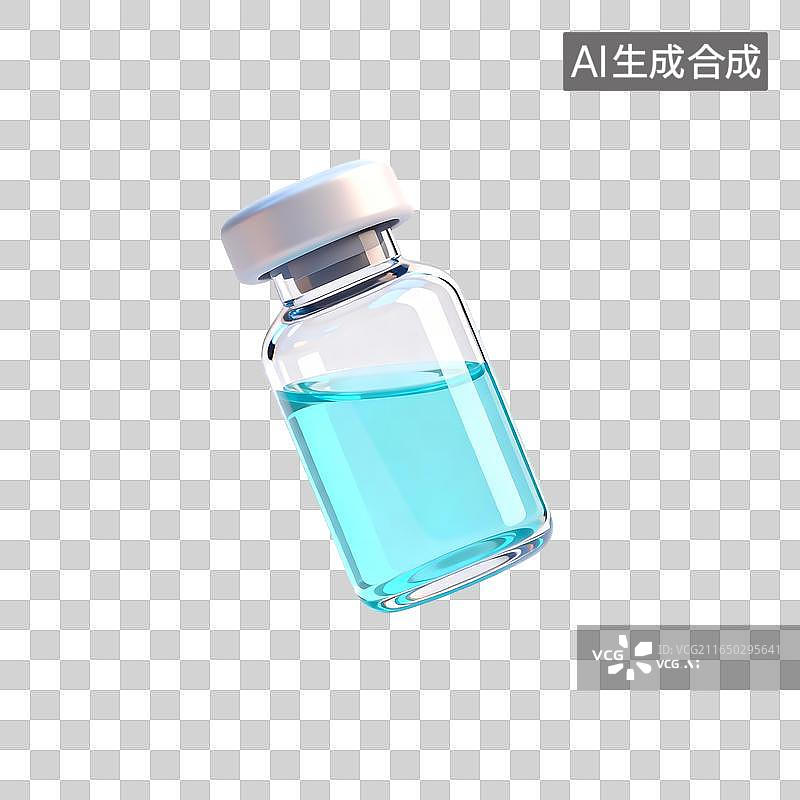 【AI数字艺术】装有蓝色液体的医用小玻璃瓶图片素材
