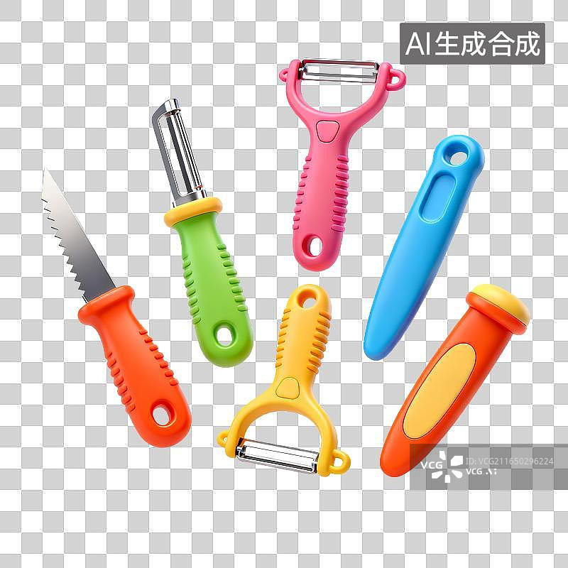 【AI数字艺术】多彩厨具套装刀具刨刀组合图片素材