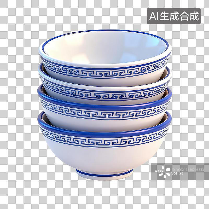 【AI数字艺术】青花缠枝纹瓷碗套装组合图片素材