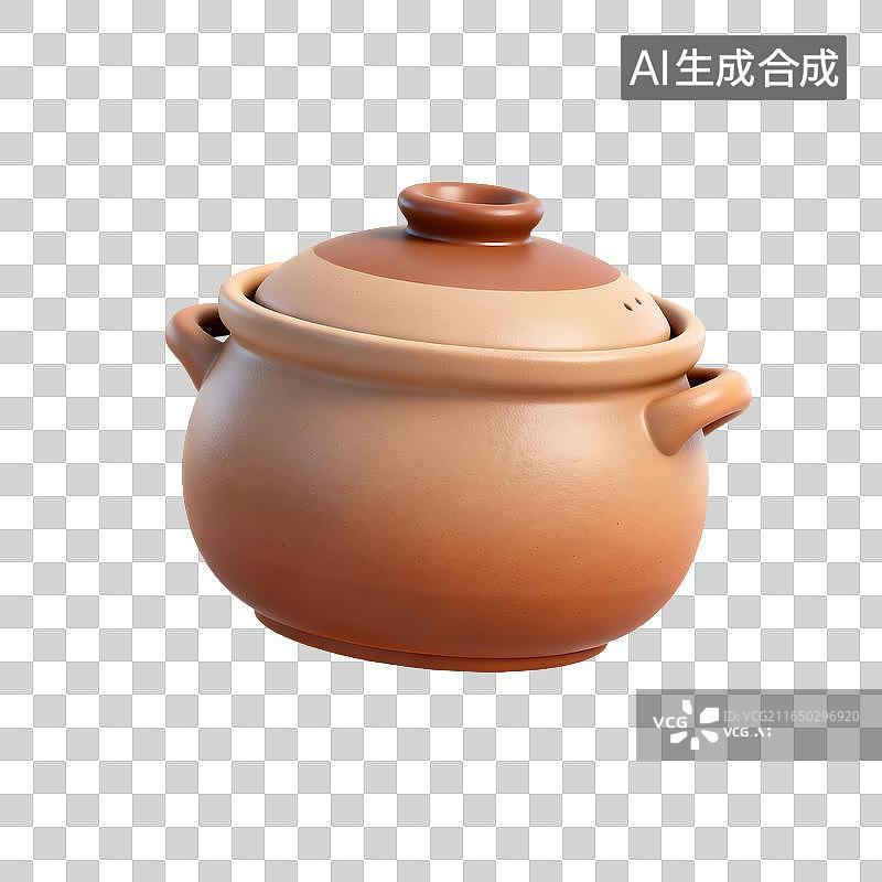 【AI数字艺术】复古双耳陶制带盖炖锅图片素材