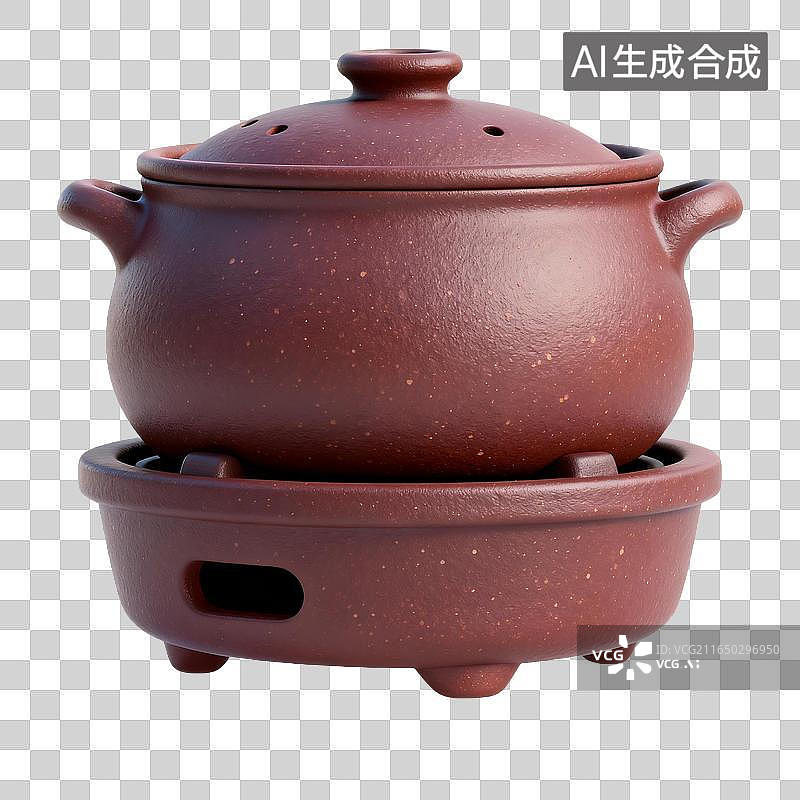 【AI数字艺术】复古紫砂陶壶配加热底座套组图片素材