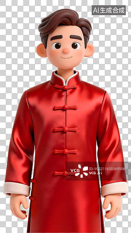 【AI数字艺术】卡通人物身着红色中式礼服图片素材