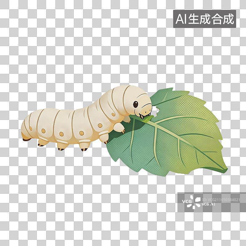 【AI数字艺术】春蚕桑叶插画图片素材