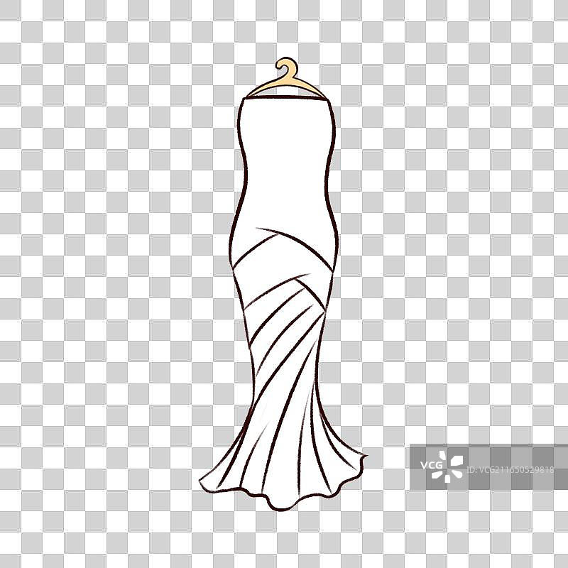 手绘卡通结婚白色婚纱礼服衣服鱼尾服衣架家居插画图片素材