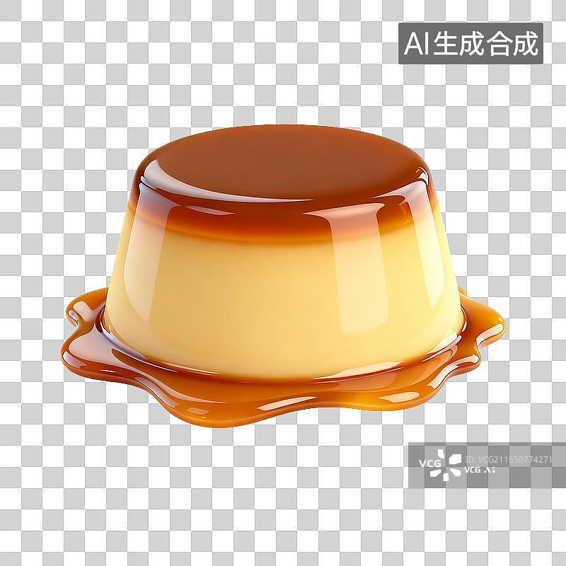 【AI数字艺术】淋有焦糖酱的嫩滑风味布丁甜点图片素材