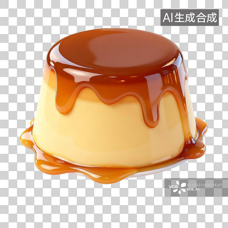 【AI数字艺术】淋有焦糖酱的嫩滑风味布丁甜点图片素材