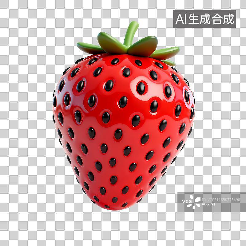 【AI数字艺术】饱满鲜亮的立体草莓模型图片素材