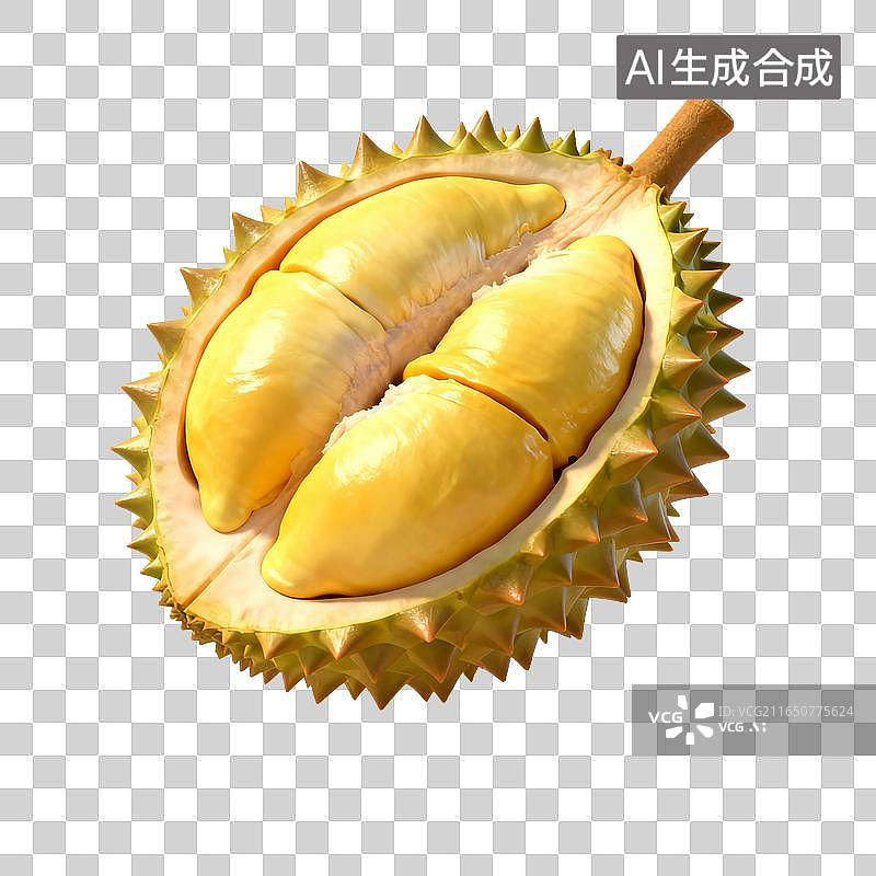 【AI数字艺术】切开带硬壳的新鲜榴莲果实图片素材