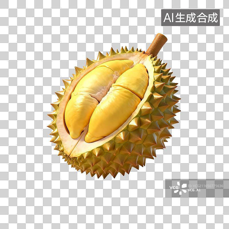 【AI数字艺术】切开带硬壳的新鲜榴莲果实图片素材