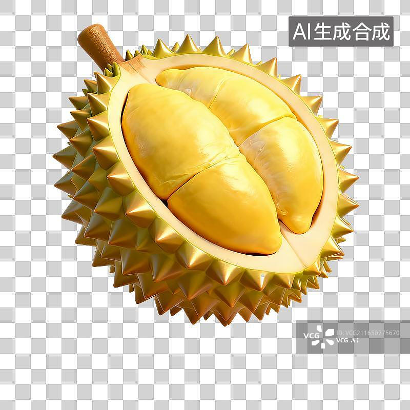 【AI数字艺术】切开带硬壳的新鲜榴莲果实图片素材