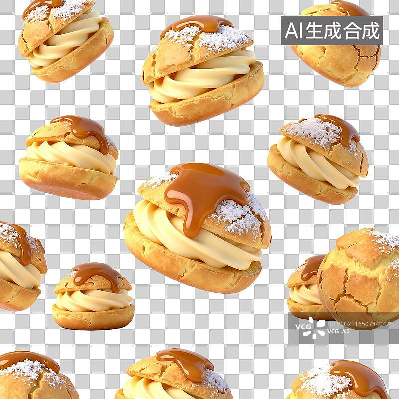 【AI数字艺术】焦糖奶油泡芙组合展示图片素材