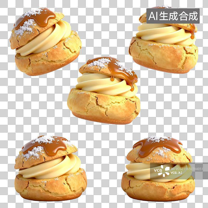 【AI数字艺术】焦糖奶油泡芙组合展示图片素材