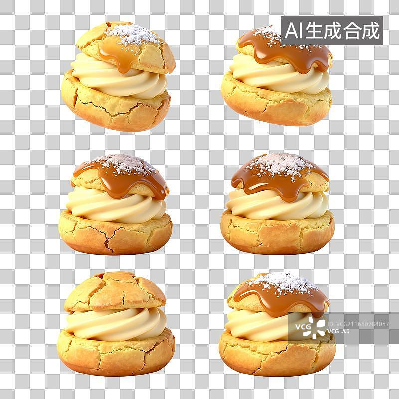 【AI数字艺术】焦糖奶油泡芙组合展示图片素材
