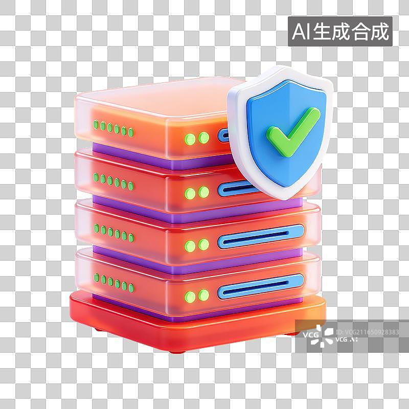 【AI数字艺术】3D磨砂玻璃材质多层存储服务器侧边指示灯安全防护数据校验集群可信存储元素图片素材