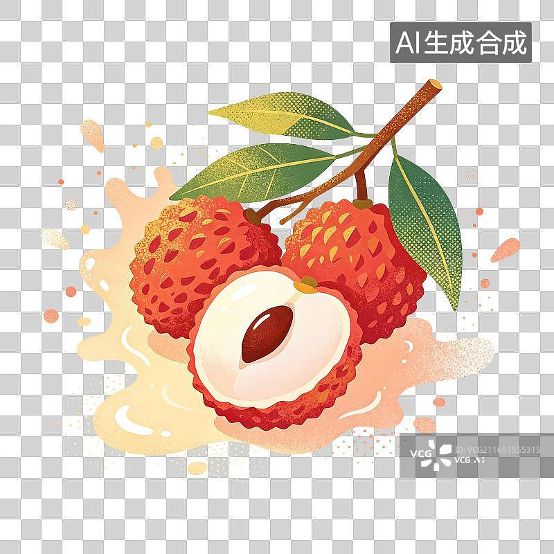 【AI数字艺术】荔枝水果插画图片素材