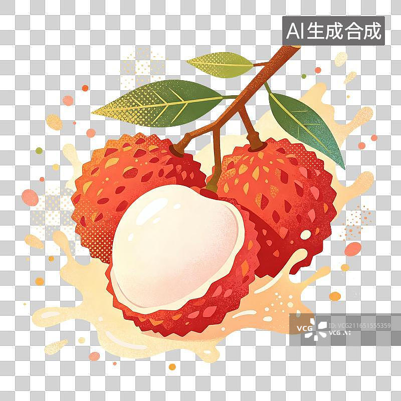 【AI数字艺术】荔枝水果插画图片素材