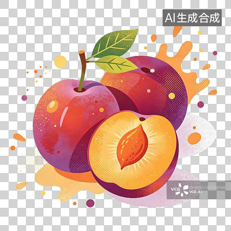 【AI数字艺术】李子水果插画图片素材