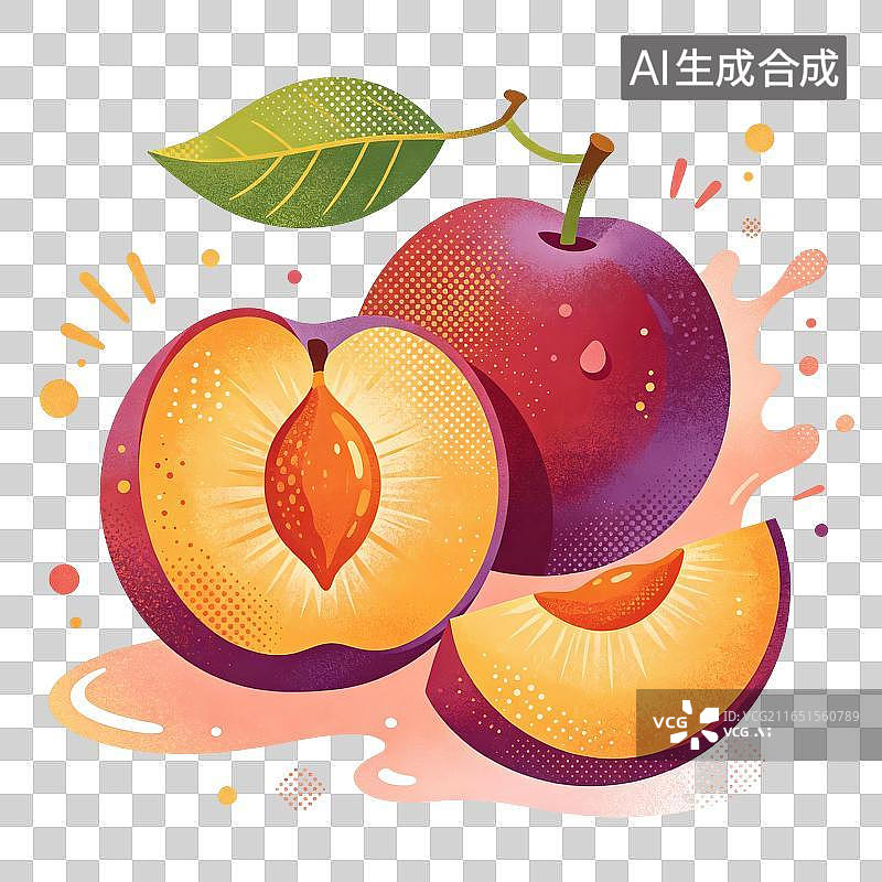 【AI数字艺术】李子水果插画图片素材