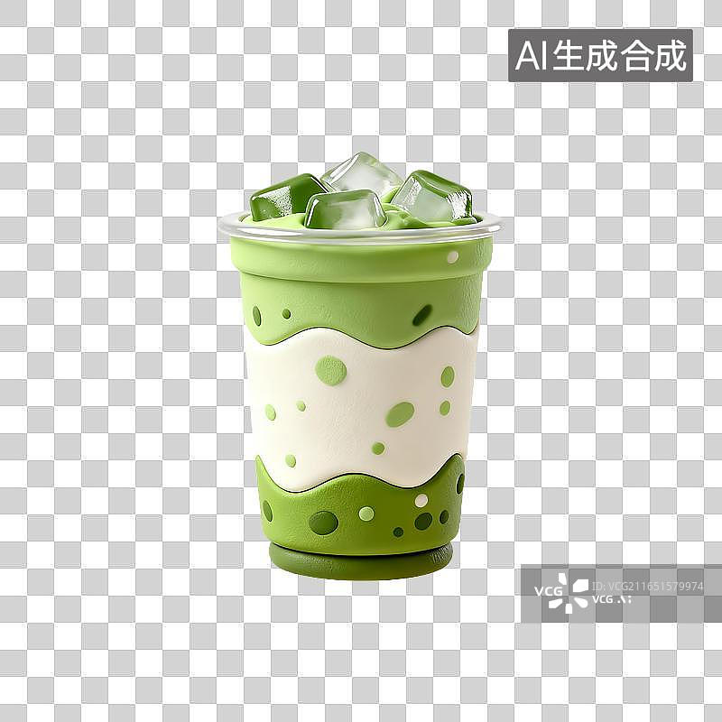 【AI数字艺术】分层设计的创意抹茶冰饮图片素材