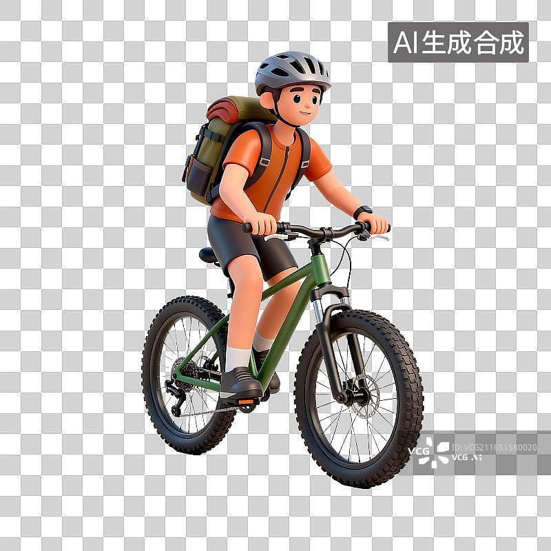 【AI数字艺术】年轻男子骑行山地车户外出行图片素材