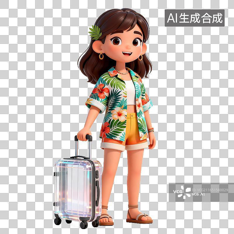 【AI数字艺术】准备出行的热带风少女图片素材