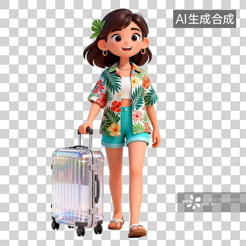 【AI数字艺术】准备出行的热带风少女图片素材