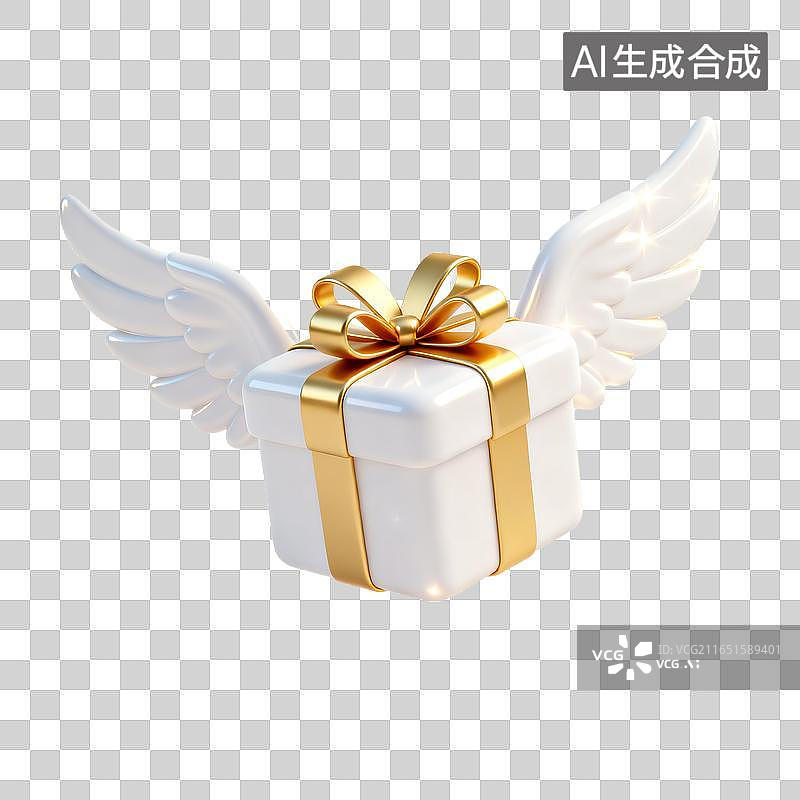 【AI数字艺术】带天使翅膀的精致礼品盒图片素材