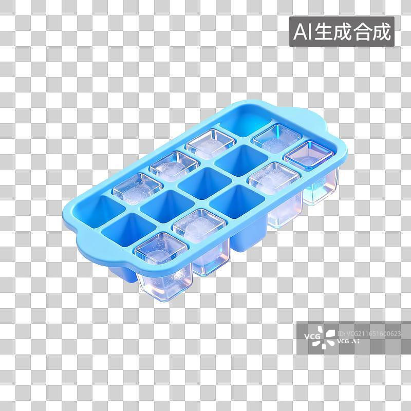 【AI数字艺术】带冰块的蓝色硅胶冰格图片素材