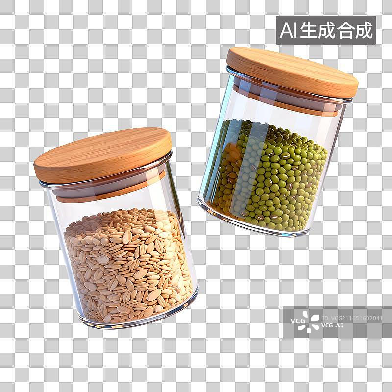 【AI数字艺术】玻璃密封储物罐套装收纳五谷杂粮图片素材