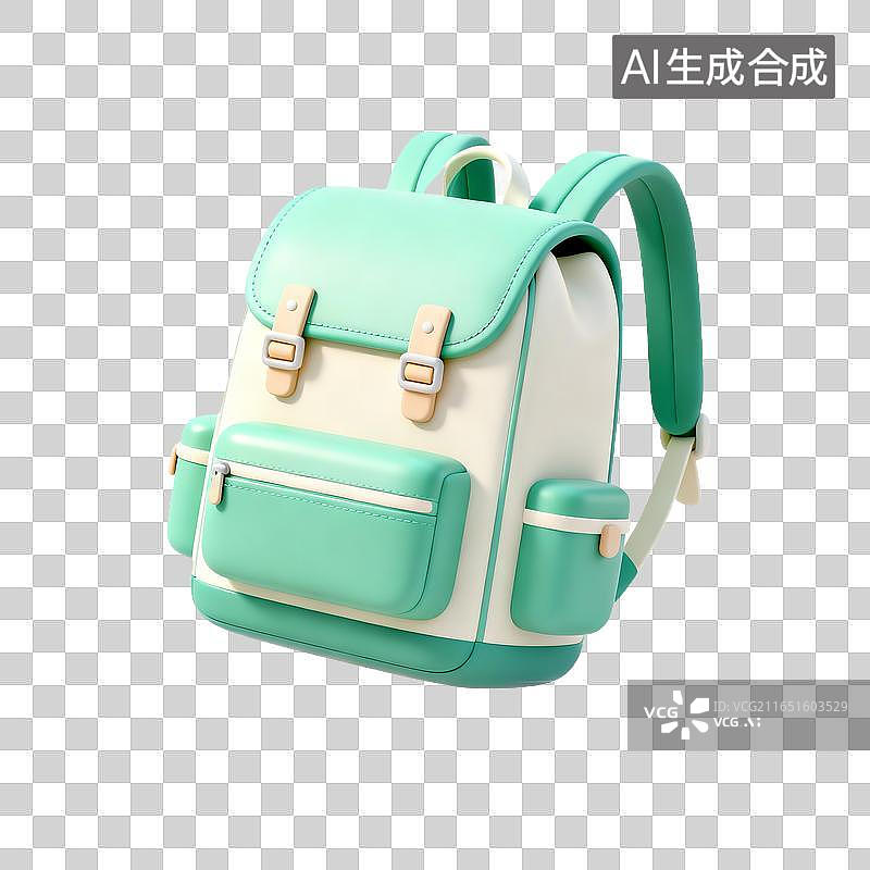 【AI数字艺术】薄荷奶油色卡通双肩书包图片素材