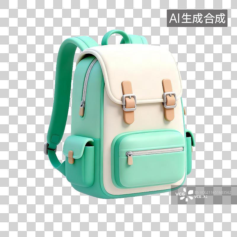 【AI数字艺术】薄荷奶油色卡通双肩书包图片素材