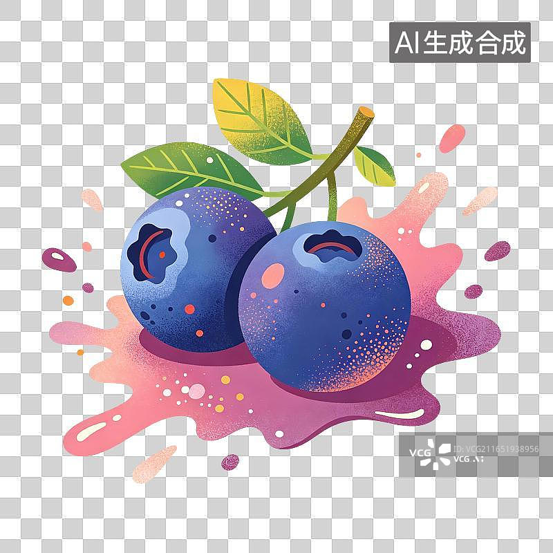 【AI数字艺术】蓝莓水果插画图片素材