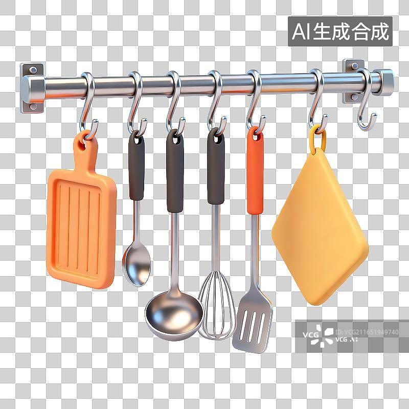 【AI数字艺术】悬挂收纳的各类厨房用具图片素材