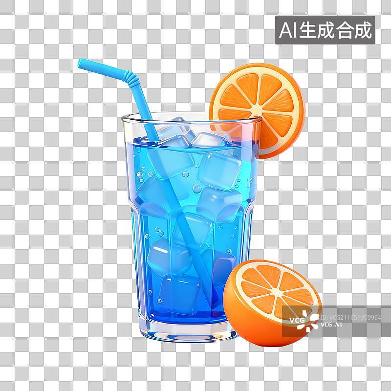 【AI数字艺术】加冰蓝色饮品配橙子装饰图片素材