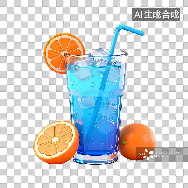 【AI数字艺术】加冰蓝色饮品配橙子装饰图片素材
