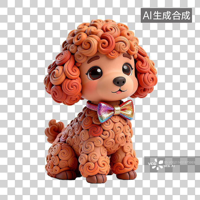 【AI数字艺术】可爱卡通贵宾犬玩偶戴格纹领结图片素材